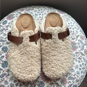 Time and Tru Cream Fleece Loafers with Brown Strap